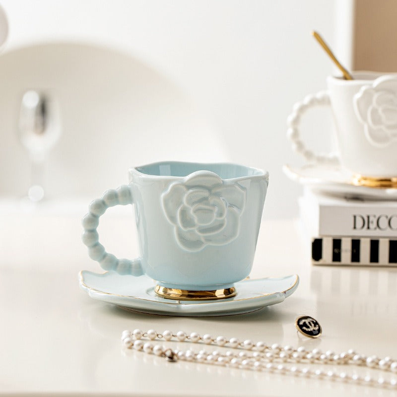 Nordic Delicate Flower Embossed Reusable Milk Cup Saucer