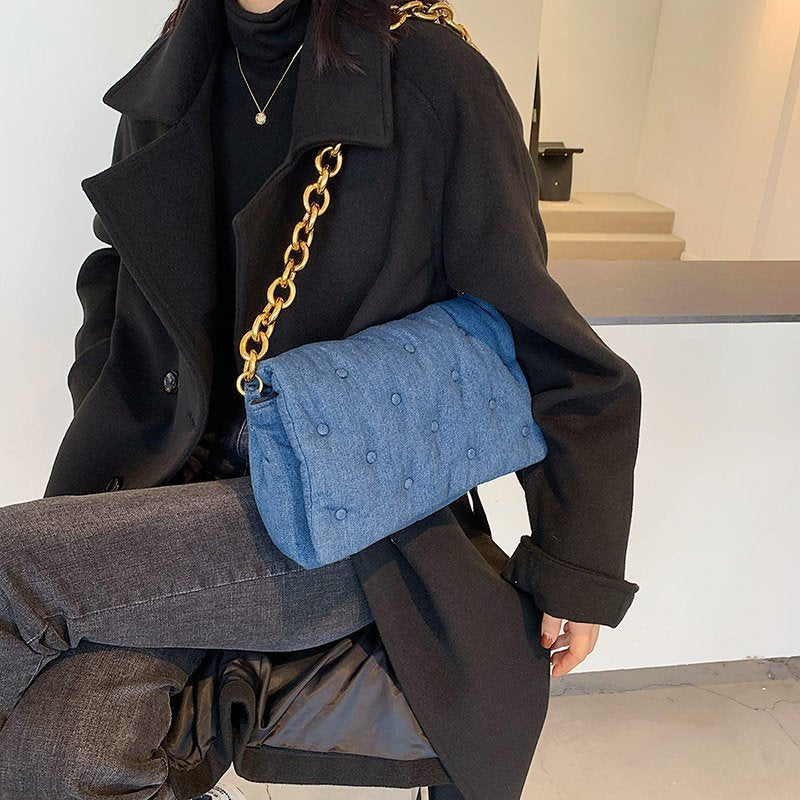 Women's Shoulder Bags Denim Quality Thick Metal Chain Shoulder Purses And Handbag Women Clutch Bags