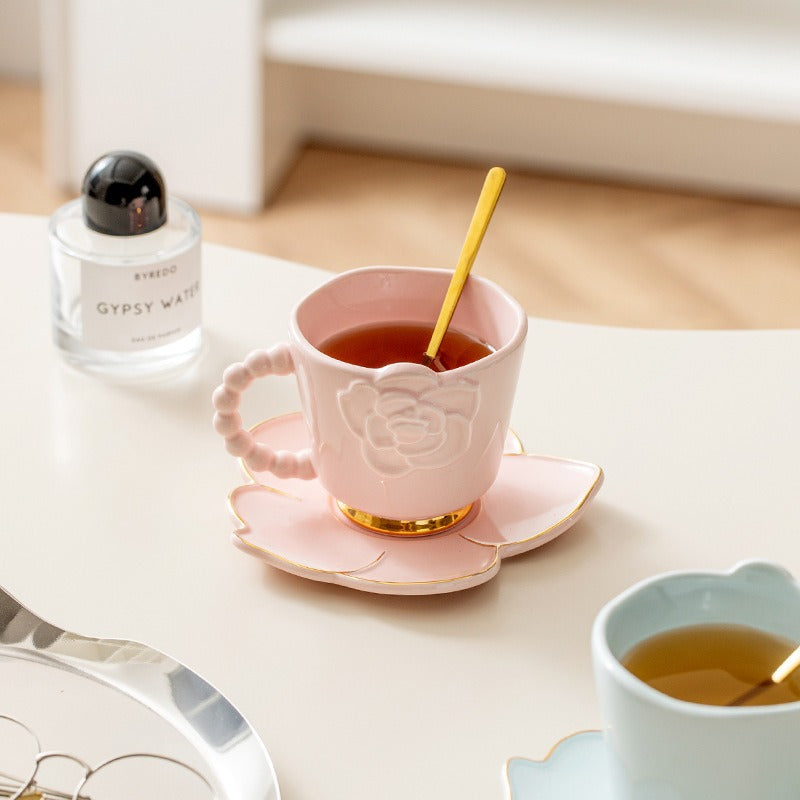 Nordic Delicate Flower Embossed Reusable Milk Cup Saucer