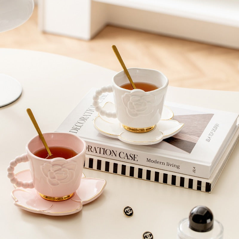 Nordic Delicate Flower Embossed Reusable Milk Cup Saucer