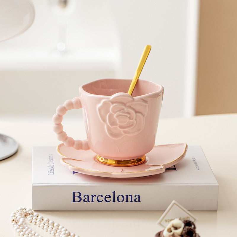 Nordic Delicate Flower Embossed Reusable Milk Cup Saucer