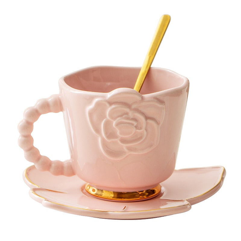 Nordic Delicate Flower Embossed Reusable Milk Cup Saucer