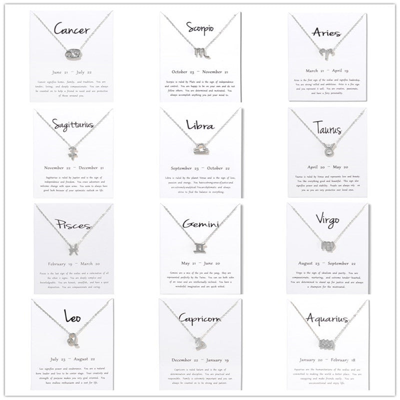 Birthday Gifts 12 Constellation Zodiac Pendant Necklace With White Card