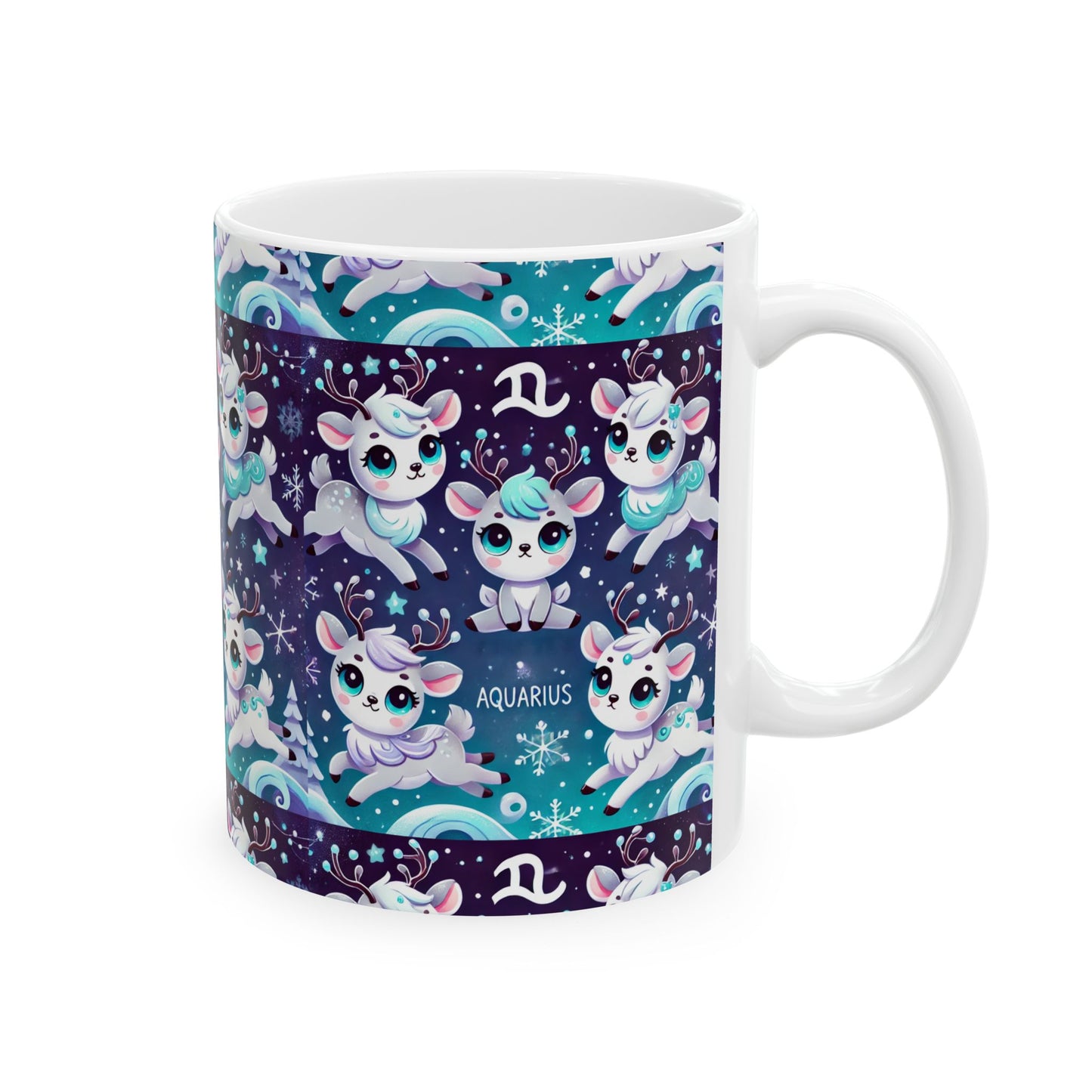 Aqua Reindeer Ceramic Mug, (11oz, 15oz)