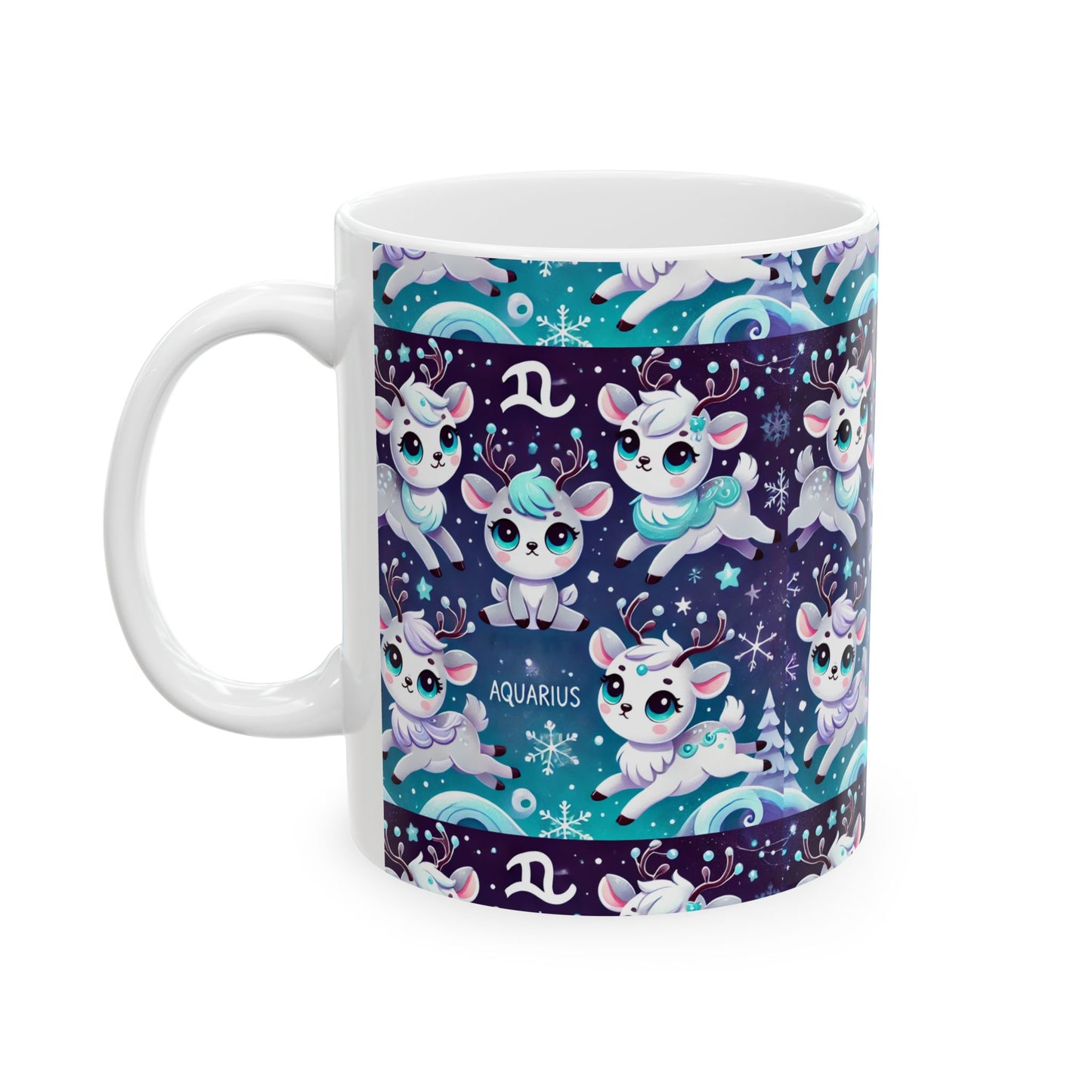 Aqua Reindeer Ceramic Mug, (11oz, 15oz)