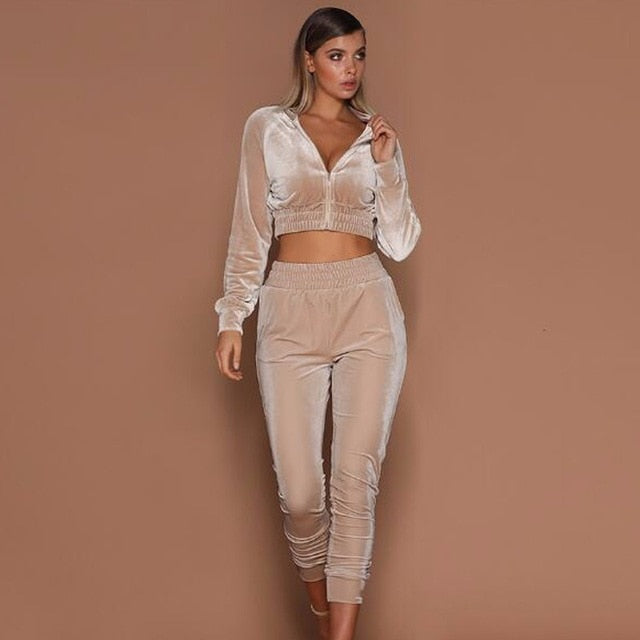 Fuedage Autumn Winter Two Pieces Set Hoodie Top And Pant Tracksuit Women Set Elastic Waist Leisure 2 Piece Set Women Outfits