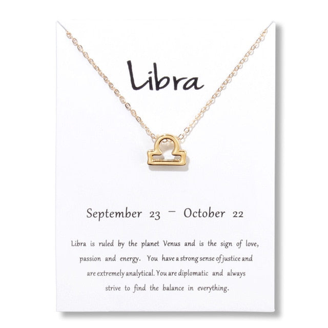 Birthday Gifts 12 Constellation Zodiac Pendant Necklace With White Card