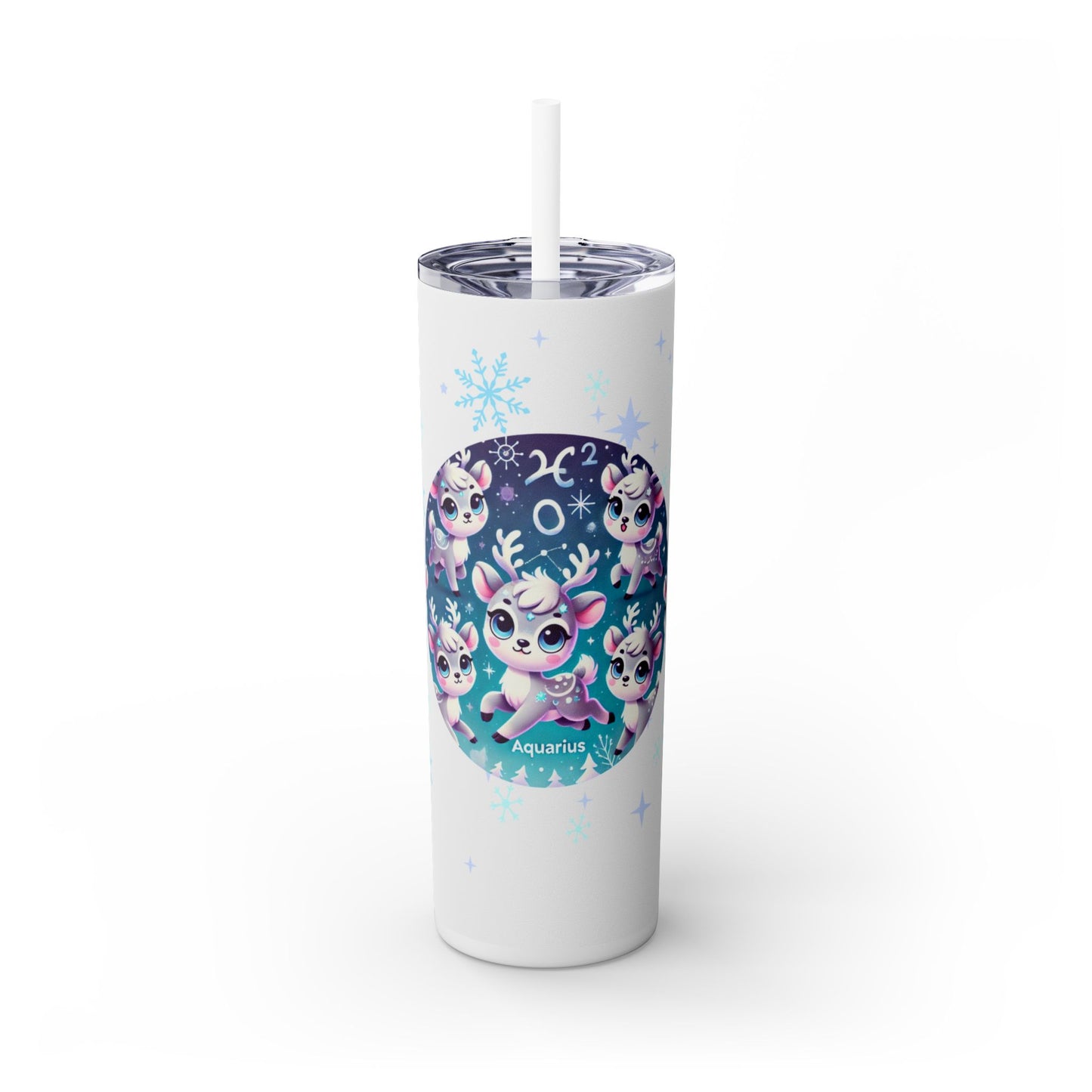 Reindeer Aquarius Games Skinny Tumbler with Straw, 20oz