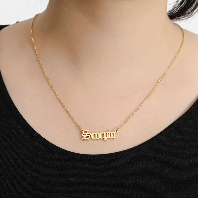 12 Zodiac Letter Constellations Pendants Necklace For Women Men Virgo Libra Scorpio Sagittarius Capricorn Aquarius Birthday Gift