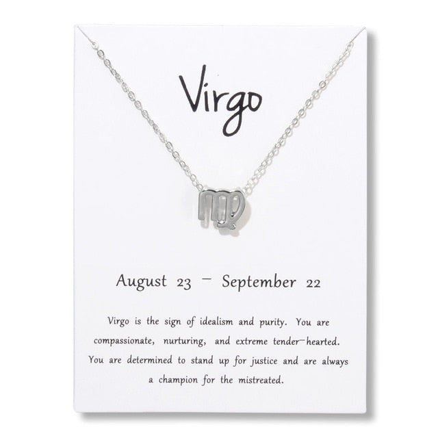 Birthday Gifts 12 Constellation Zodiac Pendant Necklace With White Card