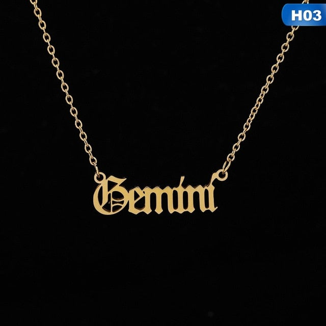 12 Zodiac Letter Constellations Pendants Necklace For Women Men Virgo Libra Scorpio Sagittarius Capricorn Aquarius Birthday Gift