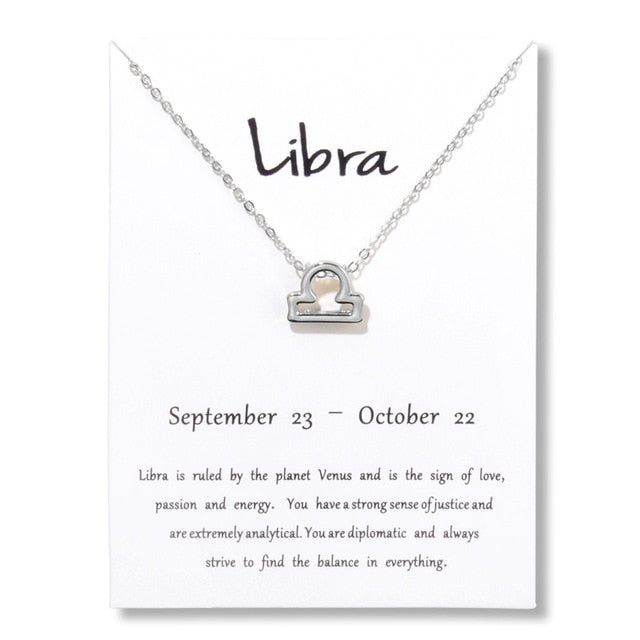 Birthday Gifts 12 Constellation Zodiac Pendant Necklace With White Card