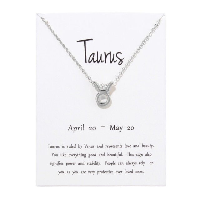 Birthday Gifts 12 Constellation Zodiac Pendant Necklace With White Card