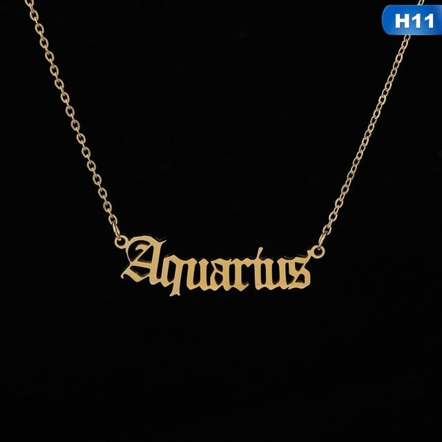 12 Zodiac Letter Constellations Pendants Necklace For Women Men Virgo Libra Scorpio Sagittarius Capricorn Aquarius Birthday Gift