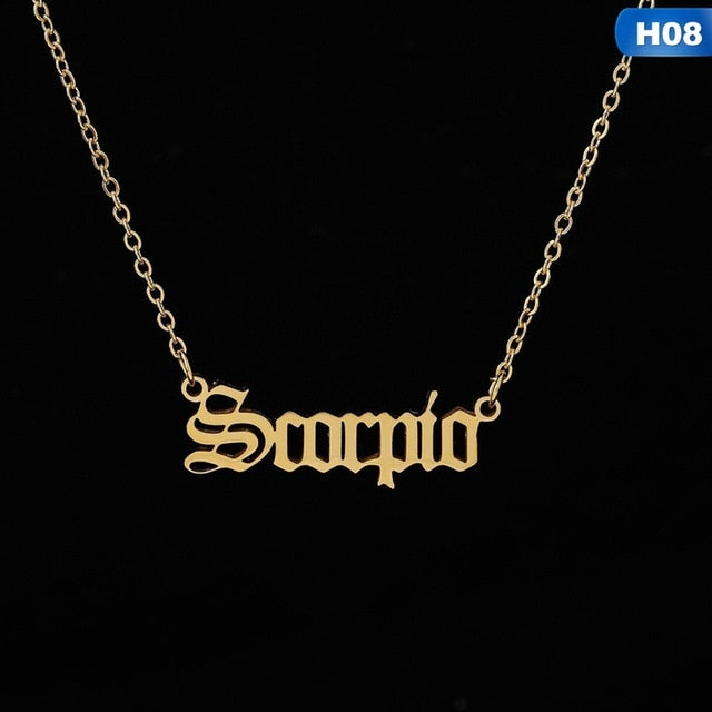 12 Zodiac Letter Constellations Pendants Necklace For Women Men Virgo Libra Scorpio Sagittarius Capricorn Aquarius Birthday Gift