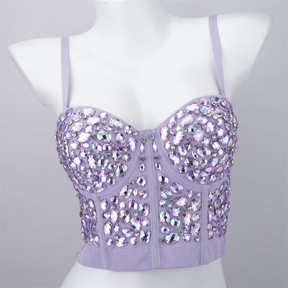 Design sense, niche pure desire nightclub tube top, beaded, bright diamonds, versatile suspender wear, vacation carnival top