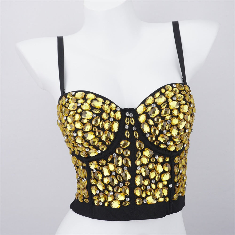 Design sense, niche pure desire nightclub tube top, beaded, bright diamonds, versatile suspender wear, vacation carnival top