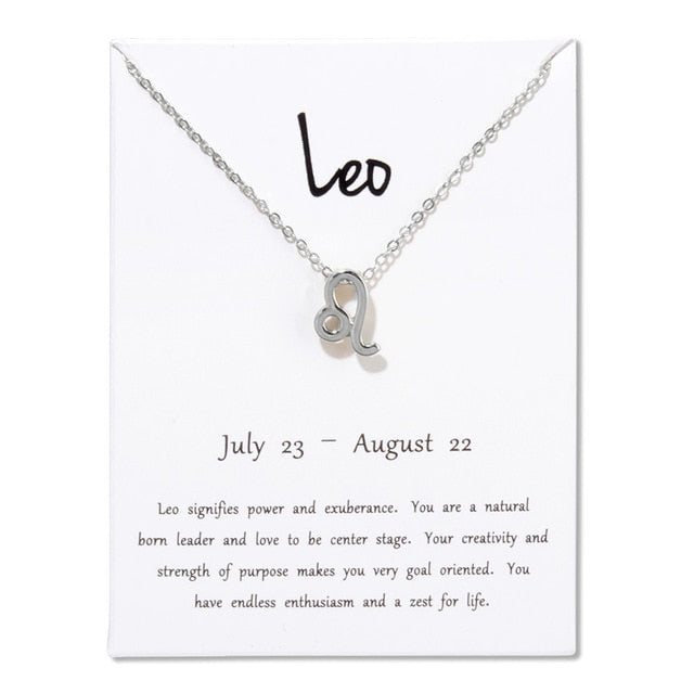 Birthday Gifts 12 Constellation Zodiac Pendant Necklace With White Card