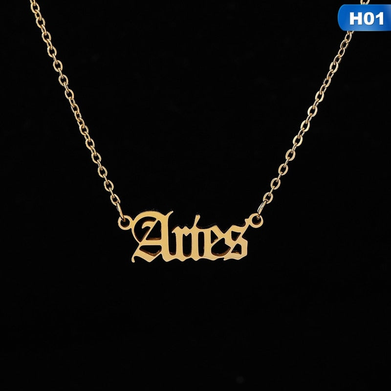 12 Zodiac Letter Constellations Pendants Necklace For Women Men Virgo Libra Scorpio Sagittarius Capricorn Aquarius Birthday Gift