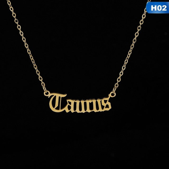 12 Zodiac Letter Constellations Pendants Necklace For Women Men Virgo Libra Scorpio Sagittarius Capricorn Aquarius Birthday Gift