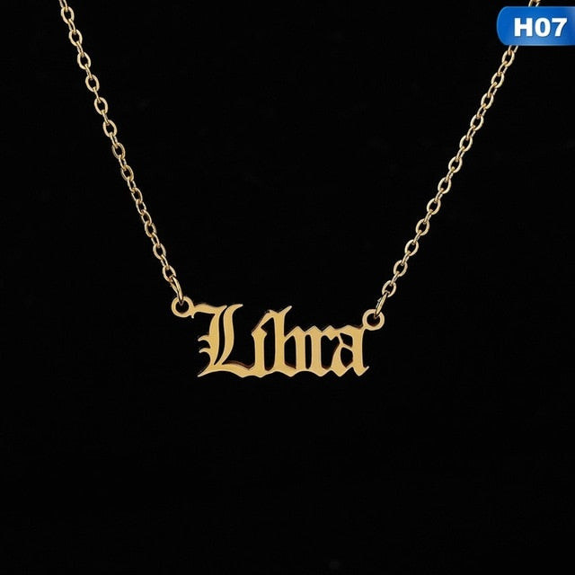 12 Zodiac Letter Constellations Pendants Necklace For Women Men Virgo Libra Scorpio Sagittarius Capricorn Aquarius Birthday Gift