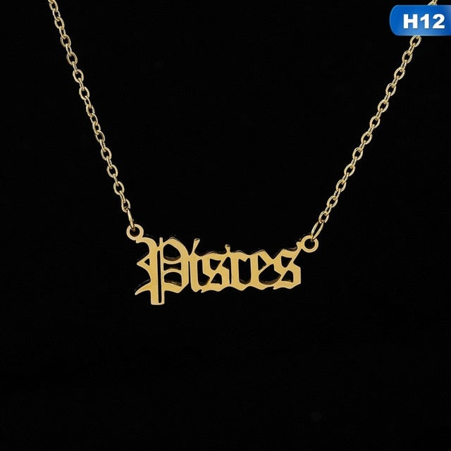 12 Zodiac Letter Constellations Pendants Necklace For Women Men Virgo Libra Scorpio Sagittarius Capricorn Aquarius Birthday Gift